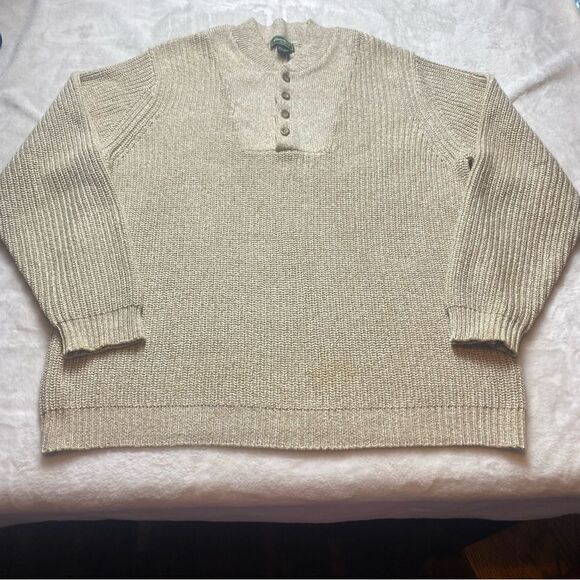 Eddie Bauer Light Brown/Cream Knit Henley Style Sweater Size Large - Picture 1 of 11